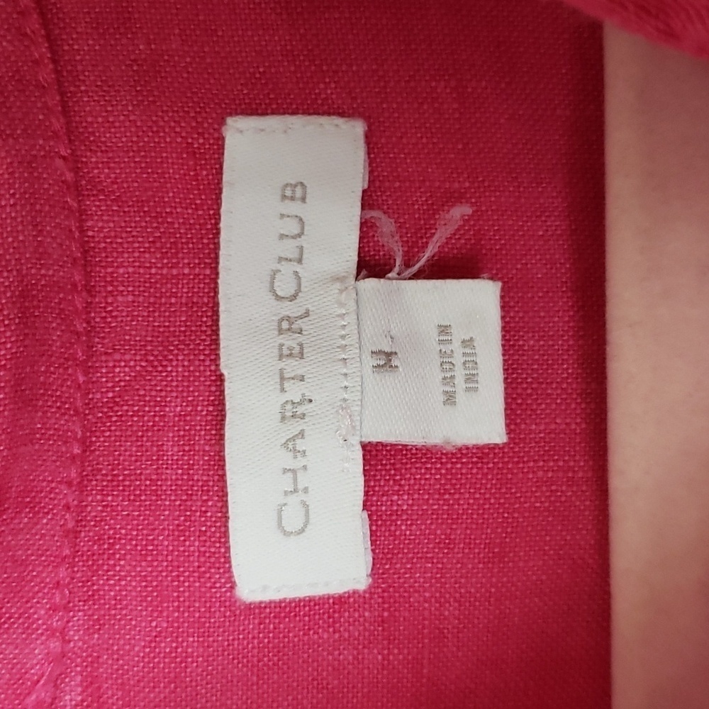 Charter club 100% linen fushia pink button down shirt women's size medium. - Picture 5 of 8